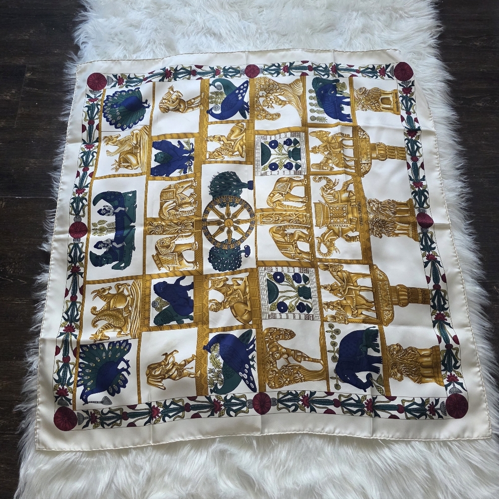 Hermes Paris  Torana Elegant Silk Scarf with Elephant and Gold Design - Picture 5 of 14